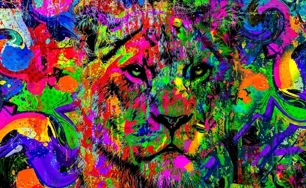 Fondo Colorido Abstracto Brillante Con Tigre Salpicaduras Pintura — Foto de Stock
