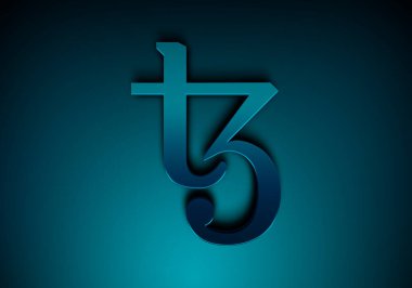 3D şifreleme tezos madeni para rengarenk arka plan, şifreleme konsepti 3D illüstrasyon