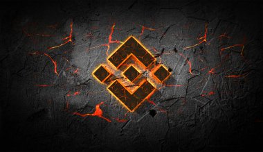 Renkli arkaplan, kripto para konsepti 3D resimleme üzerine üç boyutlu şifreleme binans madeni para