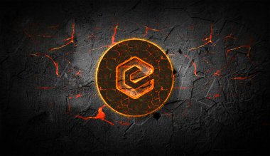 Renkli arkaplan, kripto para kavramı 3 boyutlu resimleme üzerine üç boyutlu kripto döviz işleme madeni para