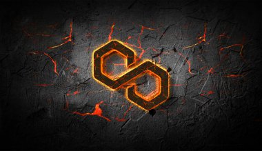 3D şifreleme çokgen madeni para koyu arkaplan, kripto para kavramı 3D illüstrasyon