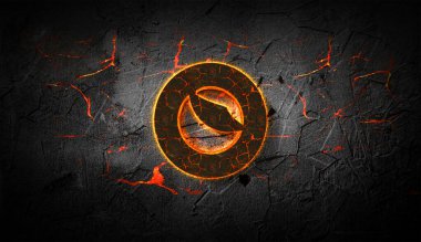 3D şifreleme kripto para terra luna madeni para üzerinde koyu arkaplan, kripto para konsepti 3D illüstrasyon