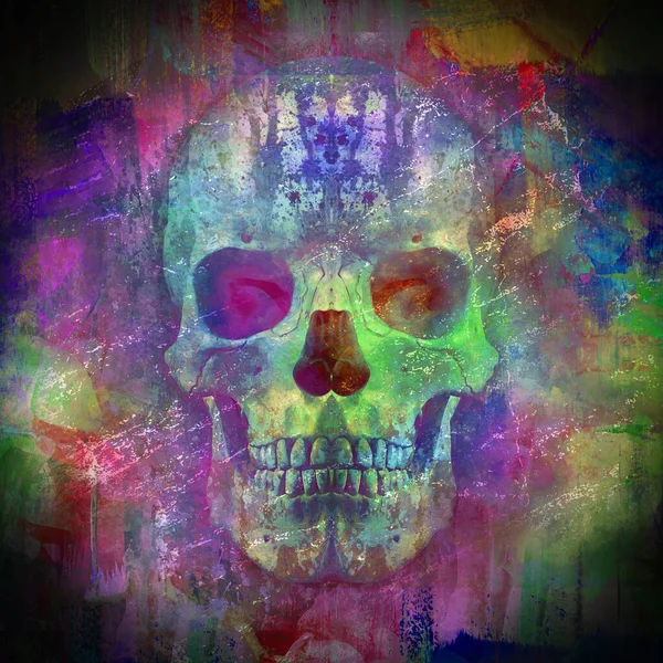 Abstract Colored Artistic Skull Graphic Design Concept Grunge Art — 图库照片