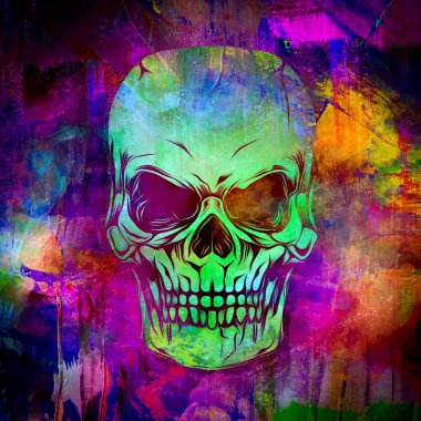abstract colored artistic skull, graphic design concept, grunge art
