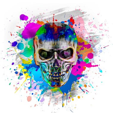 abstract colored artistic skull, graphic design concept, grunge art