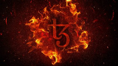 3D şifreleme tezos madeni para rengarenk arka plan, şifreleme konsepti 3D illüstrasyon