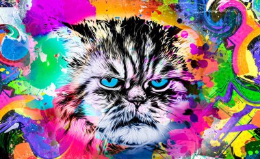 soyut renkli kedi ağızlığı çizimi, grafik tasarım konsepti renk sanatı