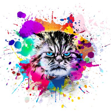 soyut renkli kedi ağızlığı çizimi, grafik tasarım konsepti renk sanatı