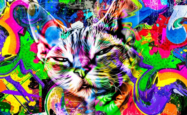 Abstract Colorful Cat Muzzle Illustration Graphic Design Concept Color Art — Stock Photo, Image