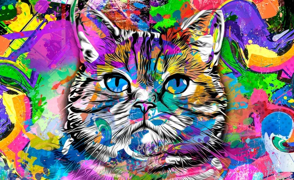 Abstract Colorful Cat Muzzle Illustration Graphic Design Concept — Stock Photo, Image