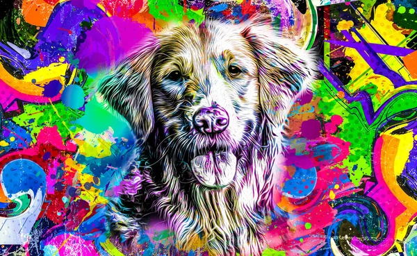 dog head with creative colorful abstract elements on white background color art