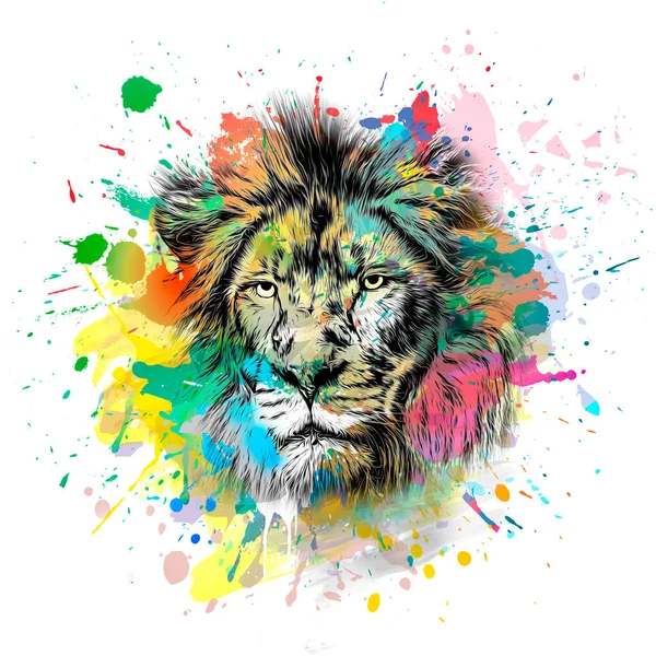 lion head with creative colorful abstract elements on dark background color art