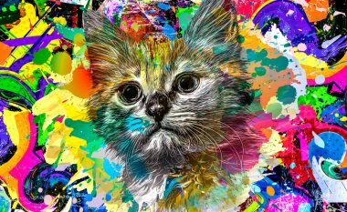 soyut renkli kedi ağızlığı çizimi, grafik tasarım konsepti renk sanatı