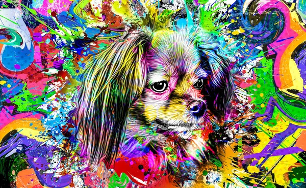 抽象的な色の犬のパズルはカラフルな背景の色の芸術に隔離され — ストック写真