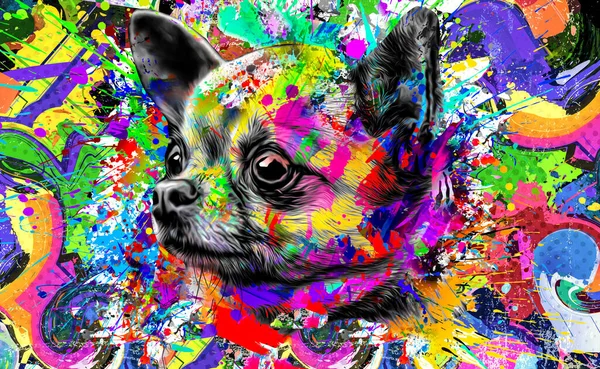 Dog\'s head illustration on white background with colorful creative elements cplor art