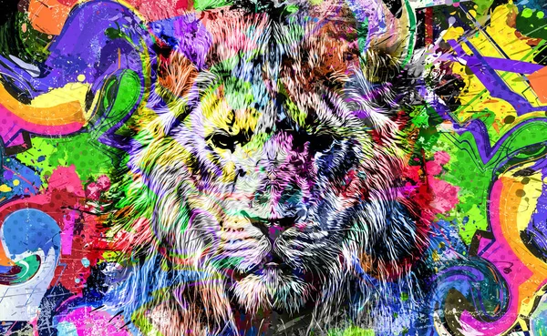 lion head with creative colorful abstract elements on dark background