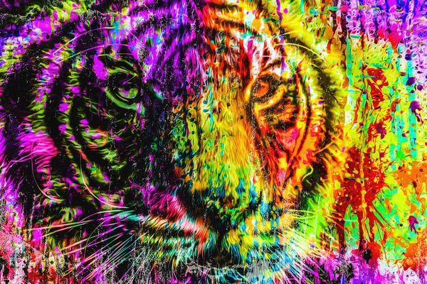 Colorful Artistic Lion Muzzle Bright Paint Splatters — Stock Photo, Image