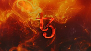 3D şifreleme tezos madeni para rengarenk arka plan, şifreleme konsepti 3D illüstrasyon