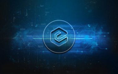 Renkli arkaplan, kripto para kavramı 3 boyutlu resimleme üzerine üç boyutlu kripto döviz işleme madeni para