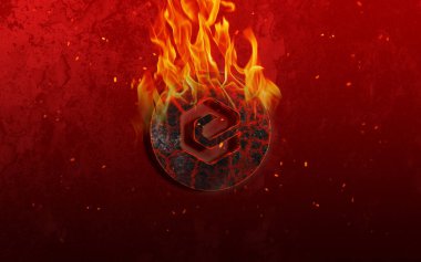 Renkli arkaplan, kripto para kavramı 3 boyutlu resimleme üzerine üç boyutlu kripto döviz işleme madeni para