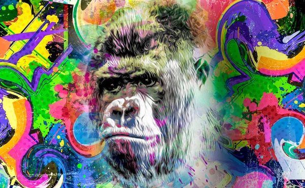 Bunte Künstlerische Affenkopf Auf Hintergrund Mit Bunten Kreativen Elementen — Stockfoto