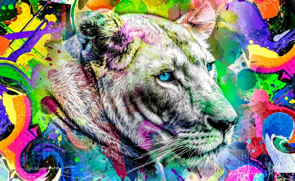 Abstract Colorful Lion Muzzle Illustration Graphic Design Concept Color Art — Stock Photo, Image