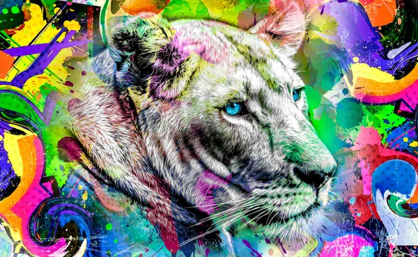abstract colorful lion muzzle illustration, graphic design concept color art