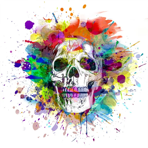Soyut Renkli Sanatsal Kafatası Grafik Tasarım Konsepti Parlak Renkli Sanat — Stok fotoğraf