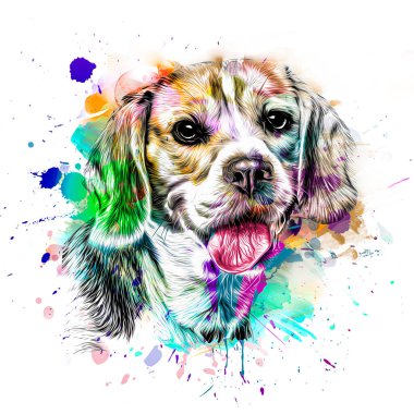 Açık arkaplan renk sanatında yaratıcı renkli soyut elementlere sahip köpek kafası