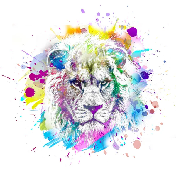 abstract colorful lion muzzle illustration, graphic design concept