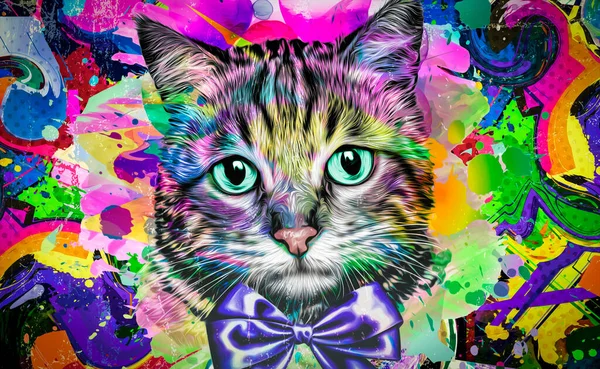 Gambar Moncong Kucing Berwarna Abstrak Konsep Desain Grafis Seni Warna — Stok Foto