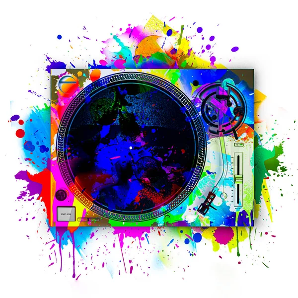 Colorful Music Background Turntables Top View — 图库照片