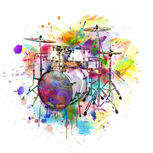 bright abstract background with the image of musical instrument drums
