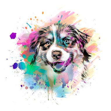 Açık arkaplan renk sanatında yaratıcı renkli soyut elementlere sahip köpek kafası
