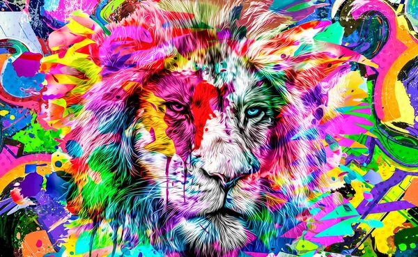 Lion Head Colorful Creative Abstract Element White Background Color Art — Fotografia de Stock