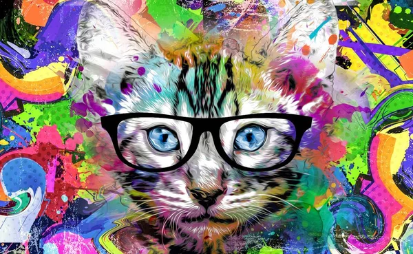 Soyut Renkli Kedi Ağızlık Çizimi Grafik Tasarım Konsepti — Stok fotoğraf