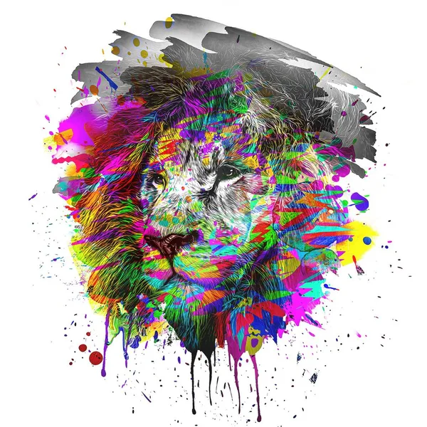 Cabeça Leão Com Elemento Abstrato Criativo Colorido Arte Cor Fundo — Fotografia de Stock