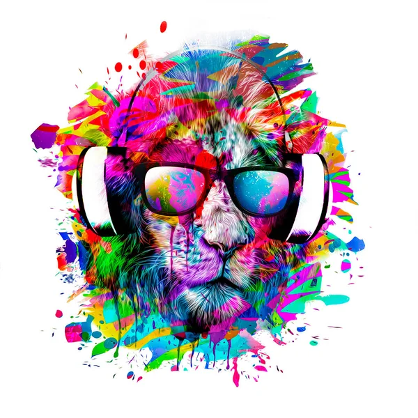 Lion head with colorful creative abstract element on white background color art