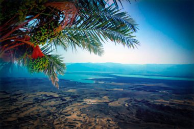 İsrail 'deki Ölü Deniz' in arka planına karşı Masada Kalesi 'nin görüntüsü