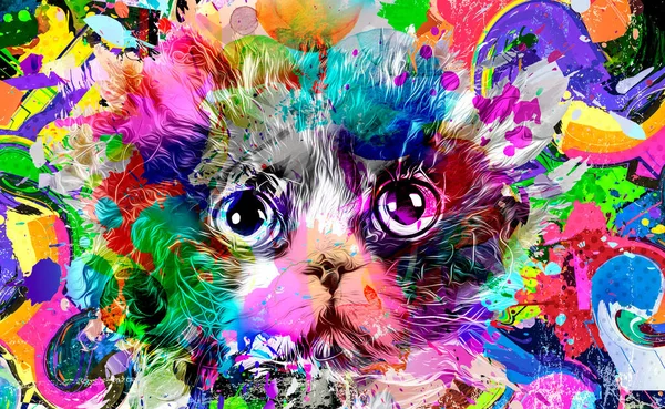 Абстрактная Красочная Кошачья Морда Иллюстрация Графический Дизайн Концепция Цветового Искусства — стоковое фото