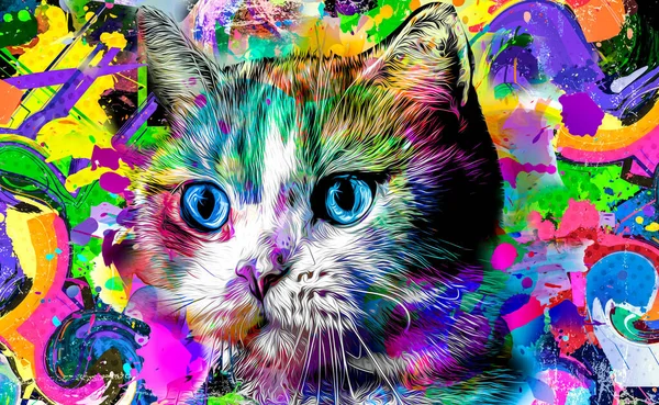 Abstract Colorful Cat Muzzle Illustration Graphic Design Concept Color Art — Stock Photo, Image