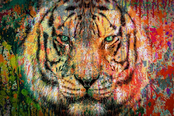 Graffiti Wall Tiger Grunge Art — Photo