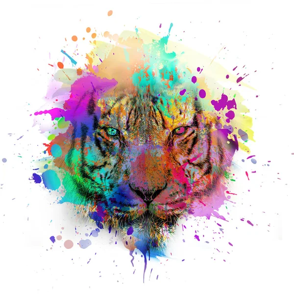 Muso Tigre Disegnato Mano Colorato Sfondo Colorato Astratto — Foto Stock