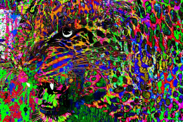 Colorful Background Leopard Splashes Grunge Art — Stok Foto