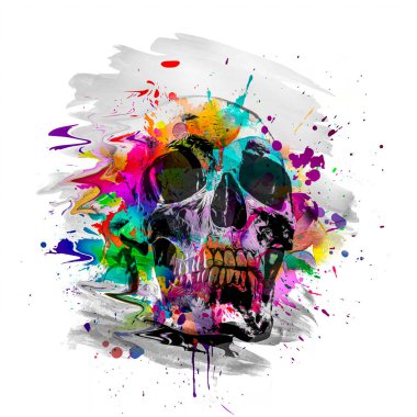 soyut renkli sanatsal kafatası, grafik tasarım konsepti, parlak renkli sanat