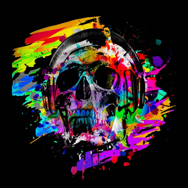 Abstract Artistic Skull Headphones Graphic Design Concept — 스톡 사진