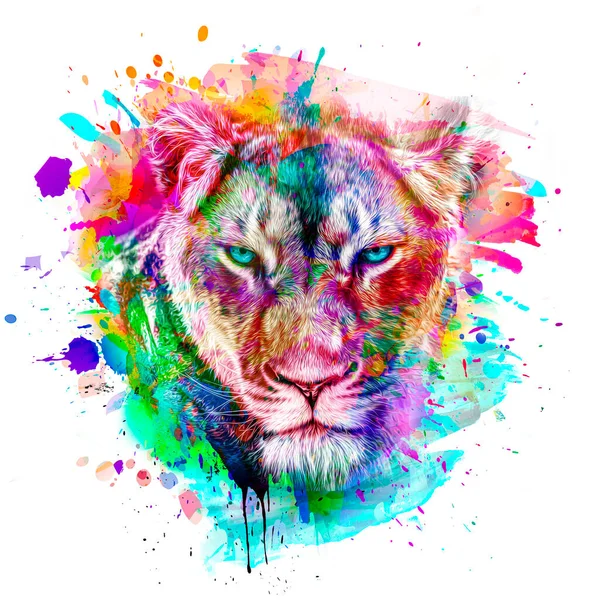 Lion Head Colorful Creative Abstract Element White Background Color Art — Stok Foto