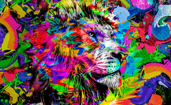 Lion Head Colorful Creative Abstract Element Color Background Grunge Art — Stockfoto