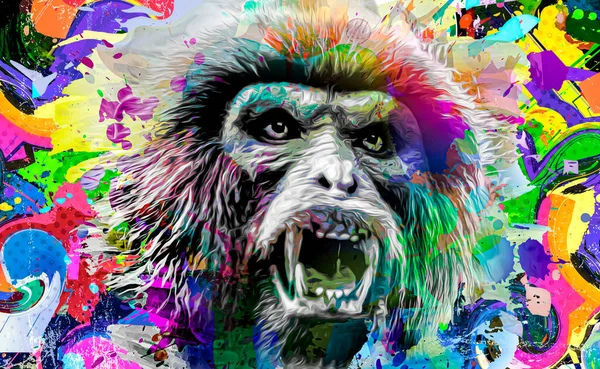 Cabeça Macaco Artístico Colorido Fundo Branco Com Elementos Criativos Coloridos — Fotografia de Stock