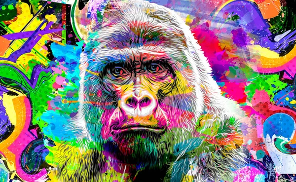 Colorful Artistic Gorillas Monkey Muzzle Bright Paint Splatters Color Background — Zdjęcie stockowe